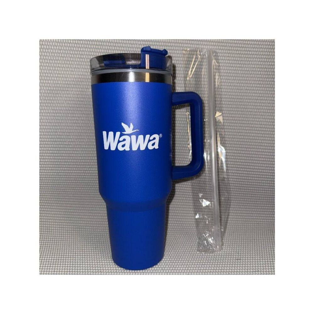WAWA Blue Stainless Steel 40oz Tumbler Hot Cold Beverage Lid Straw Travel Coffee